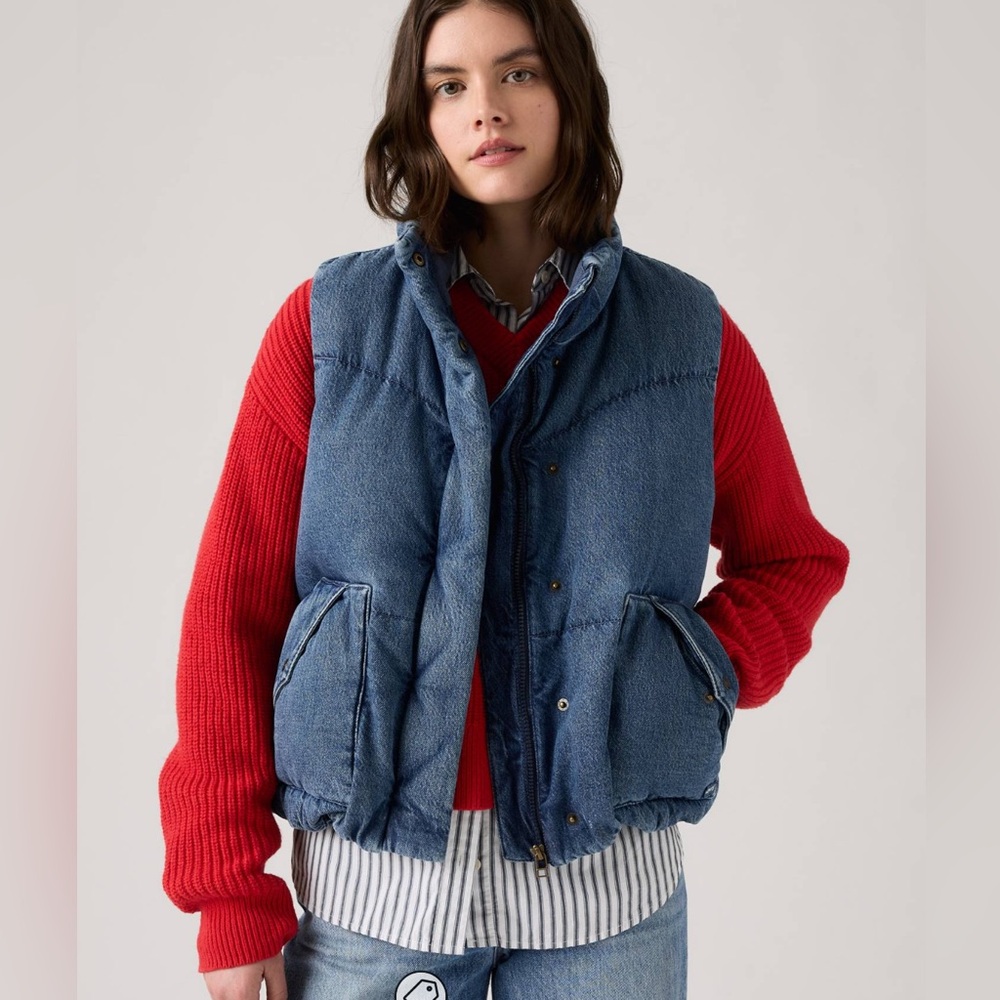 LEVI'S Western Bubble Denim Vest Sz S $148